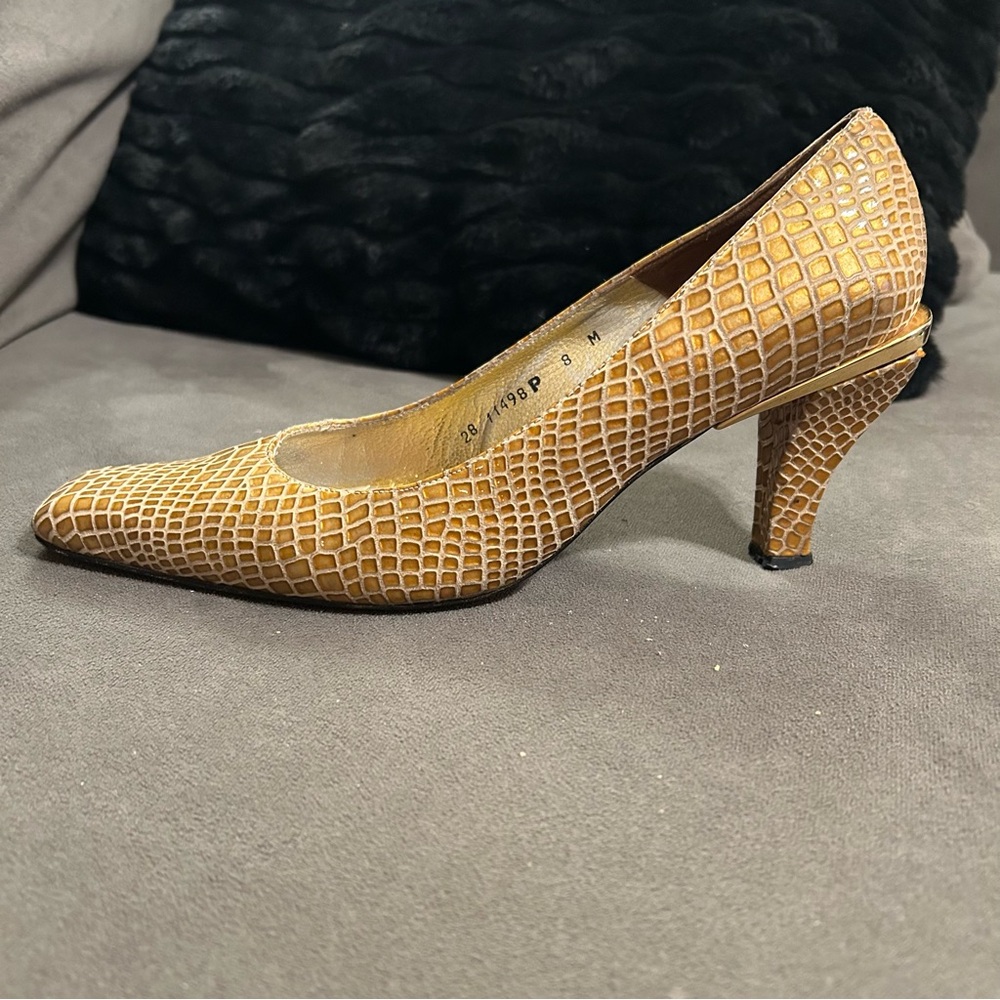 Vintage Timothy Hitsman Womens 8M Pumps Gold Leather Faux Snake Skin see desc - Picture 5 of 13